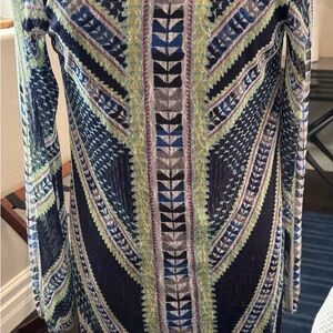 Fire Los Angeles Navy and Green Geometric Long Sleeve Dress